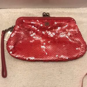 SOLD Coach Sequin Pink Clutch Wristlet Handbag